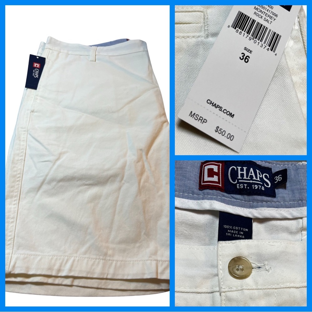 New Men’s Chaps Flat Front Shorts - Cream.   Size 36